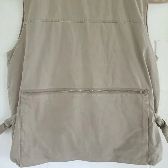 LL Bean Vintage Fishing Field Vest Men's LG Khaki Photography Hunting Back Pouch
